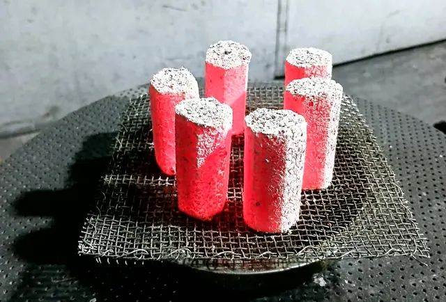 Custom-cut coconut charcoal briquettes on a test grill